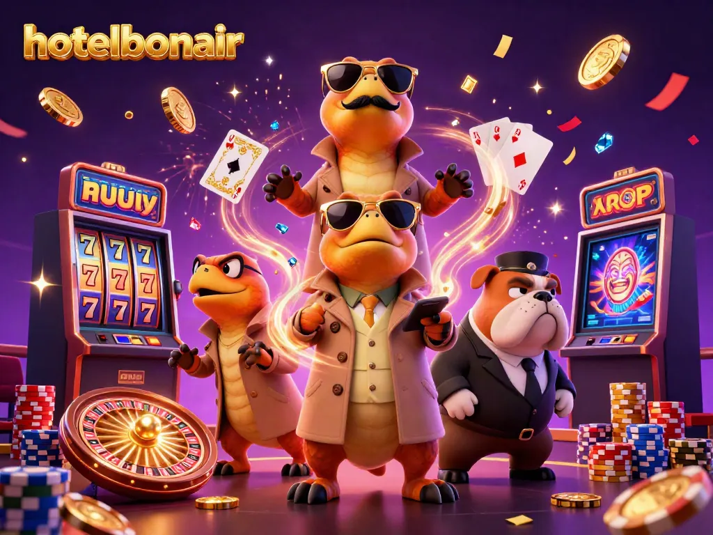Exciting casino scene at hotelbonair featuring raptors in disguise entering VIP lounge amid golden coins and slot machines.