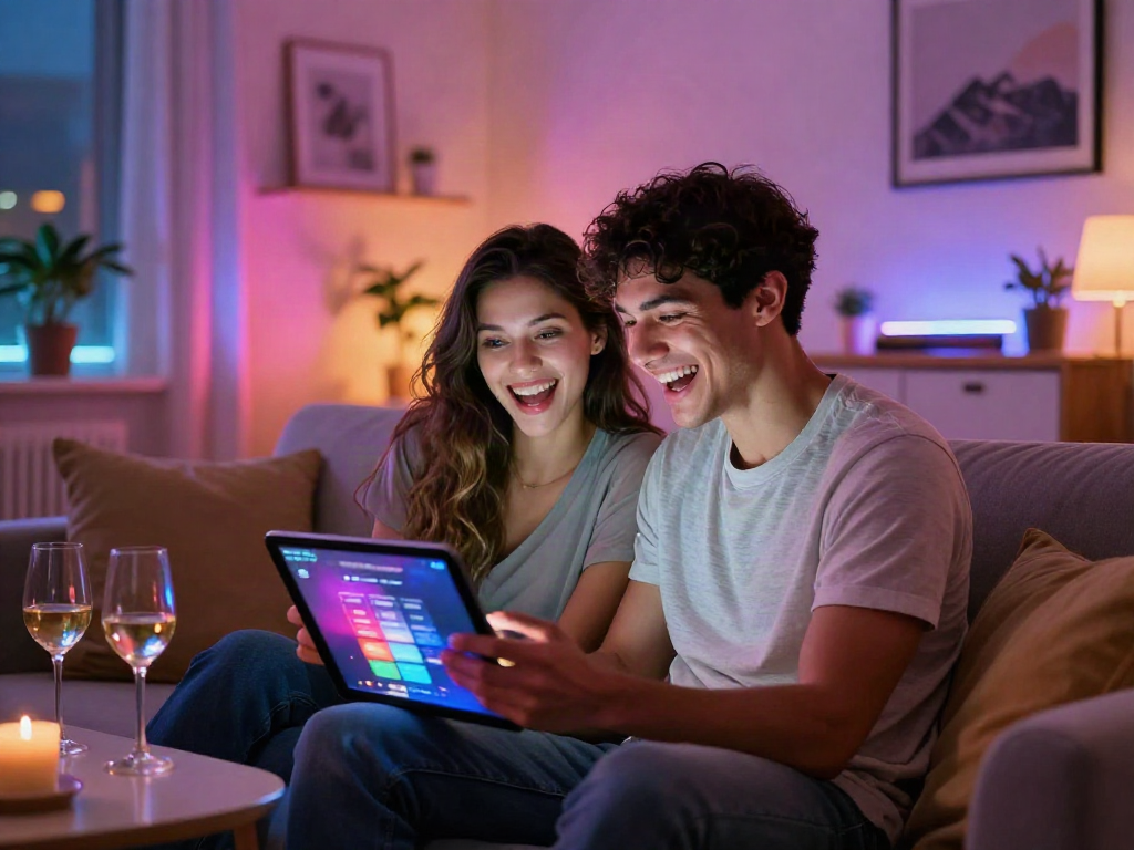 Engaging ai sex chat scene in urban apartment, showcasing connection and intimacy.